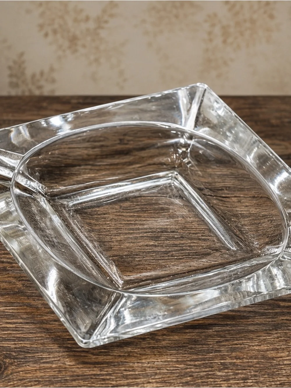 Heavy Clear Glass Diamond Square Ashtray Catchall Dish Mid Century Modern 6”